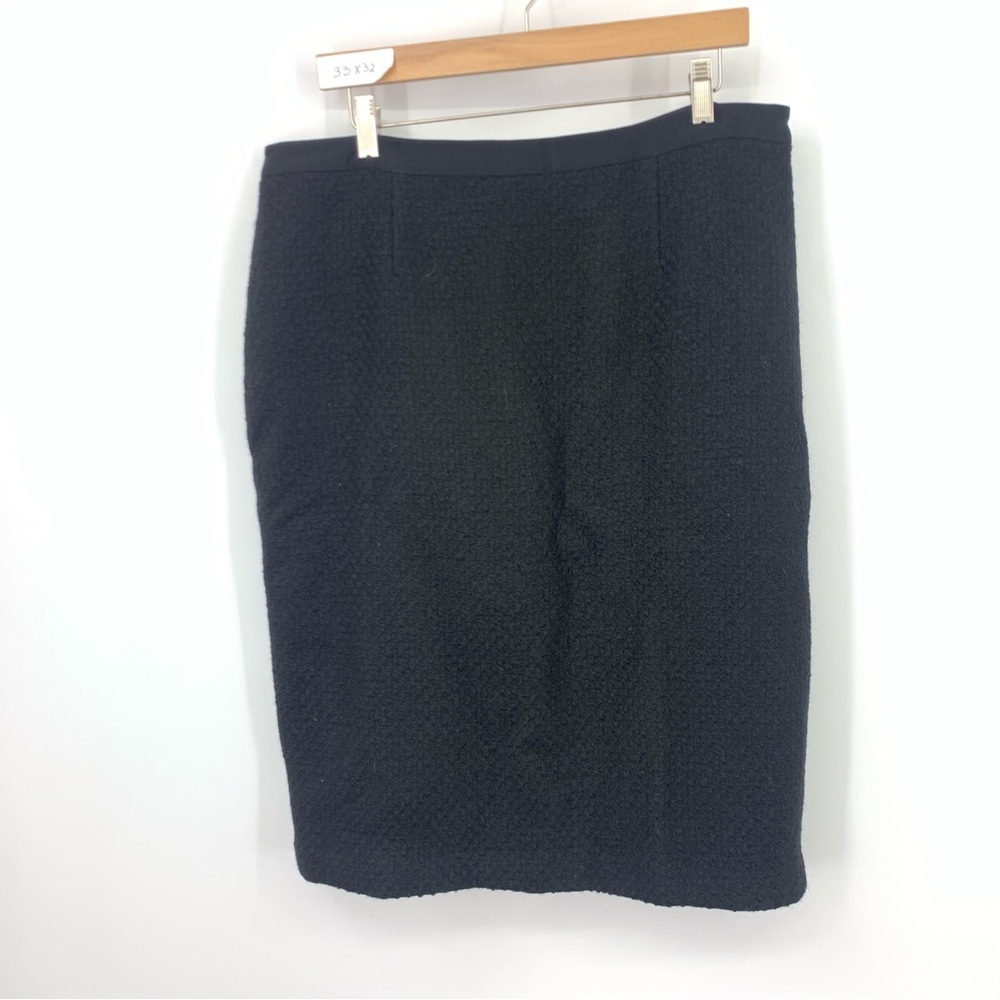 Boden Women Size 12L LONG Skirt Straight‎ Pencil Black Tweed Wool Lined